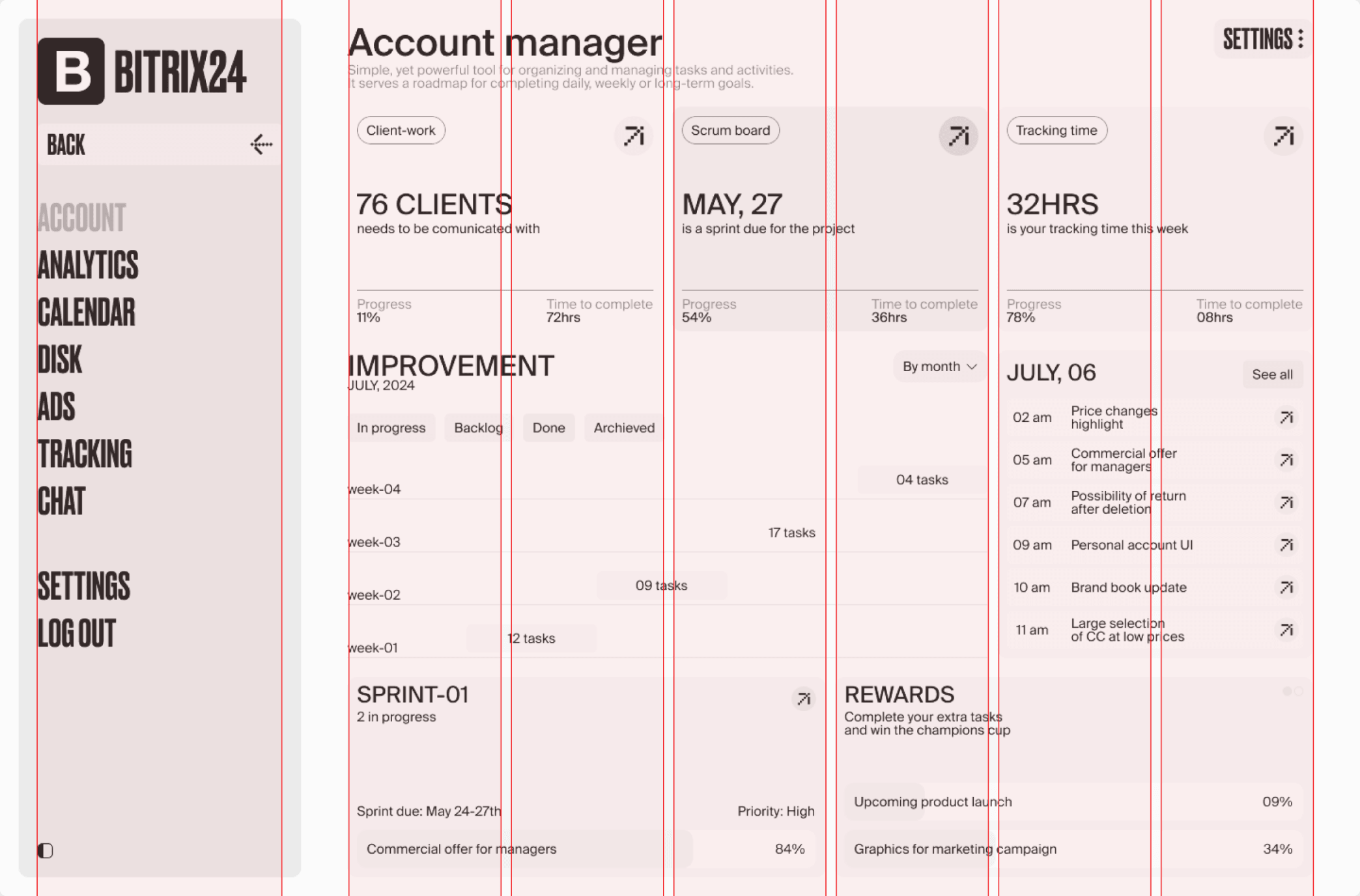 Account manager screen with the layout grid on top