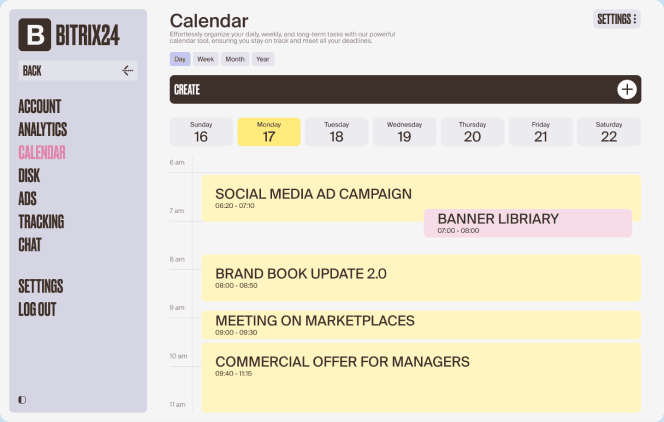 Calendar with a week of team events and meetings