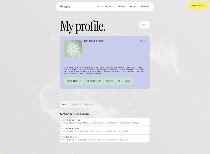 Client profile screen in Vinculo